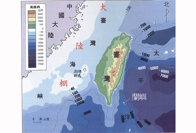 蘭嶼和臺灣本島位置示意圖